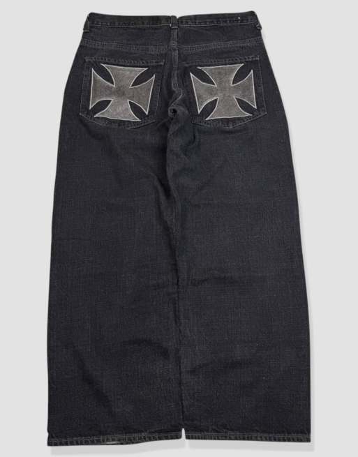 Vintage 34W 30L Avirex embroidered baggy jeans in black