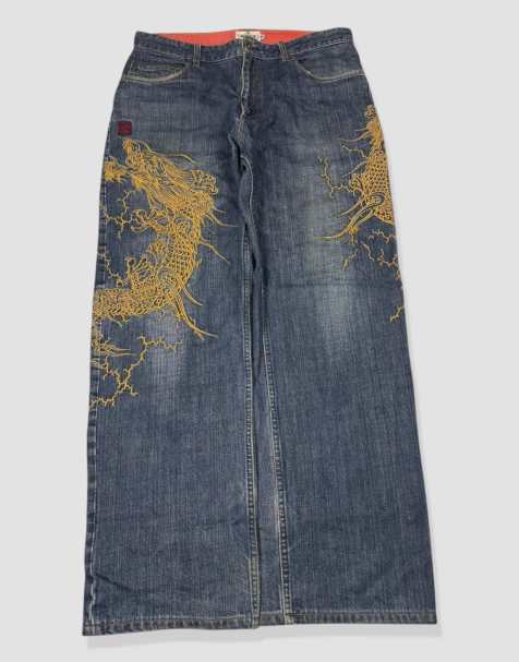 Vintage 34W 30L Karakuri Tamashii Japanese jeans in blue - view 1