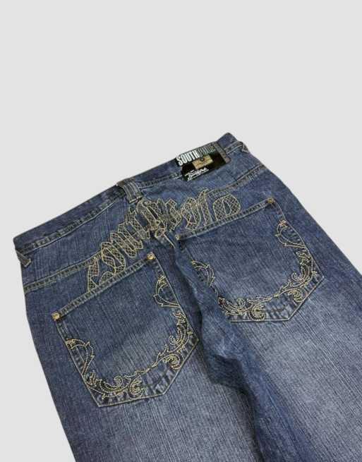 Vintage 34W 30L Southpole embroidered jeans in blue, 3 of 4