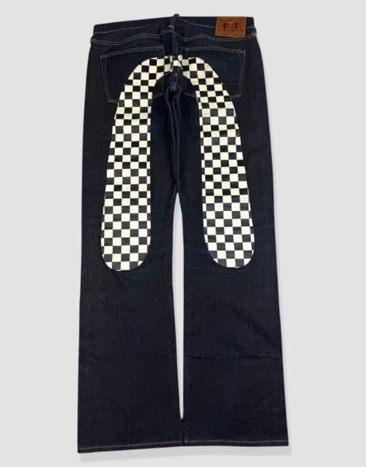 Vintage 34W 32L Evisu daicock checkerboard jeans in blue