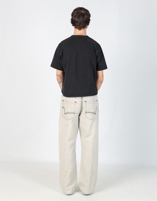Vintage  34x32 denim hip hop jeans in beige, 3 of 4