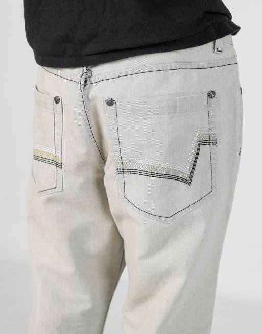 Vintage  34x32 denim hip hop jeans in beige, 4 of 4