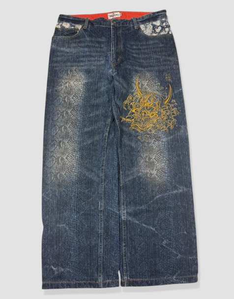 Vintage 36W 30L Karakuri Tamashii Japanese jeans in blue - view 1