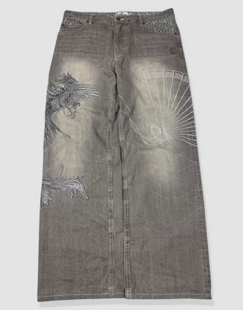 Vintage 36W 30L Karakuri Tamashii Japanese jeans in grey - view 1
