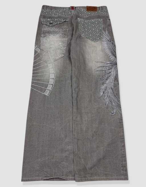 Vintage 36W 30L Karakuri Tamashii Japanese jeans in grey, 2 of 4