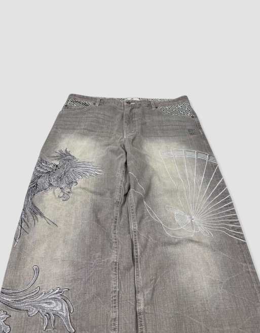 Vintage 36W 30L Karakuri Tamashii Japanese jeans in grey, 3 of 4