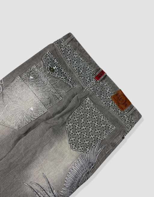 Vintage 36W 30L Karakuri Tamashii Japanese jeans in grey, 4 of 4