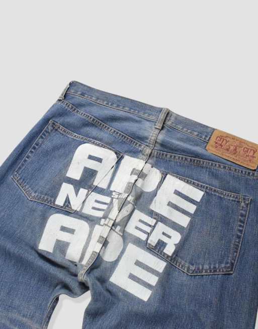 Vintage 36W 32L Bape jeans in blue, 3 of 4