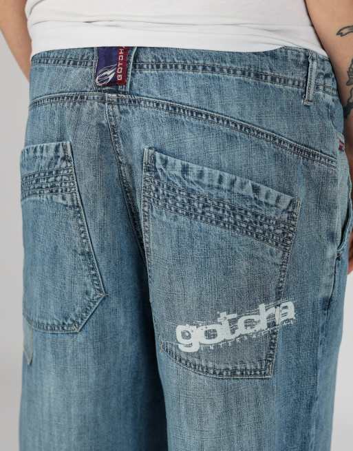 Vintage  36x29 denim hip hop baggy jorts shorts in light blue, 4 of 4