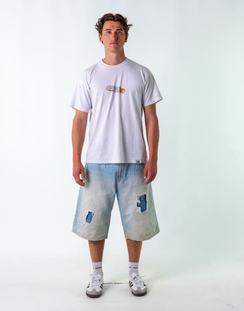Vintage  38" Denim Hip Hop Jorts Shorts Light Blue - view 1
