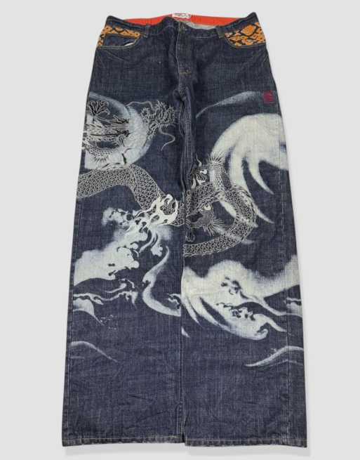 Vintage 38W 32L Karakuri Tamashii Japanese jeans in blue