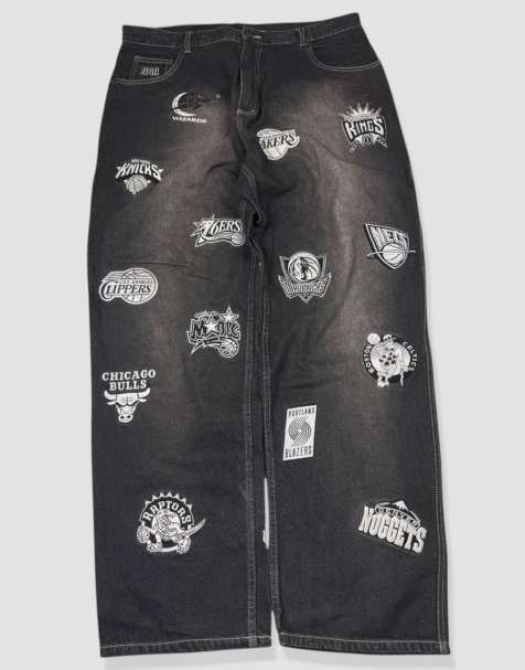 Vintage 38W 32L Y2K UNK NBA embroidered baggy jeans in black - view 1