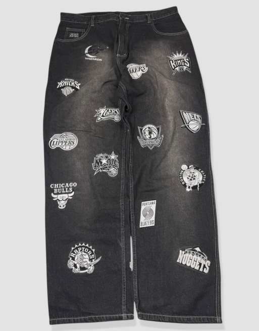 Vintage 38W 32L Y2K UNK NBA embroidered baggy jeans in black