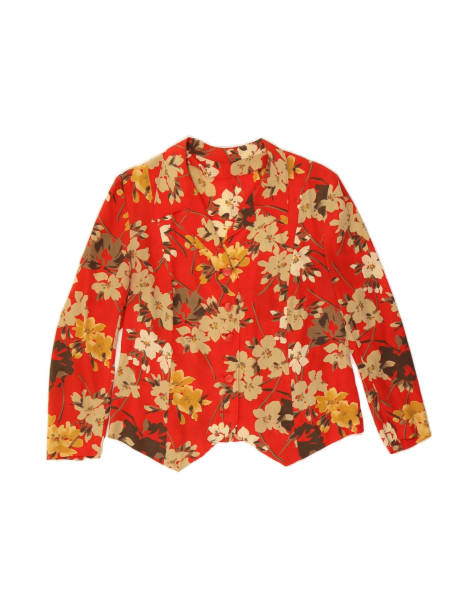 Vintage 4 Button 3/4 Sleeve Blazer Jacket UK 14 Medium In Red Floral - view 1