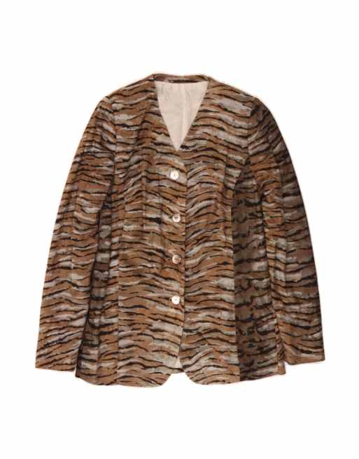 Vintage 4 Button Blazer Jacket UK 10 Small In Brown Animal Print