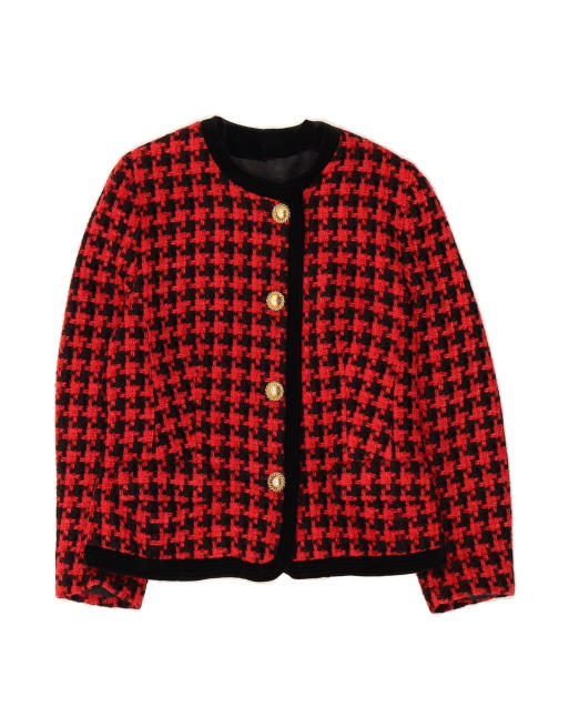 Vintage 4 Button Blazer Jacket UK 14 Medium In Red Houndstooth