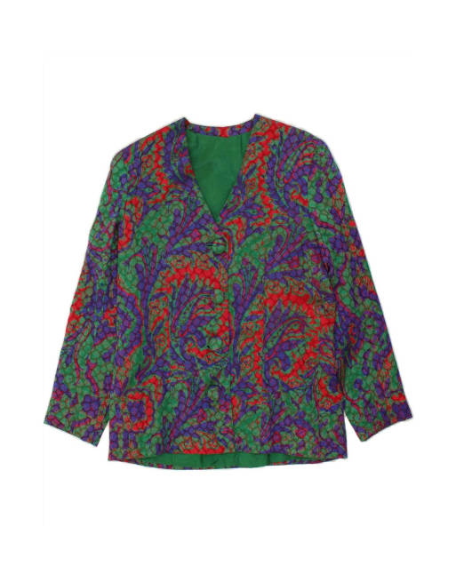 Vintage 4 Button Blazer Jacket UK 16 Large In Green Paisley
