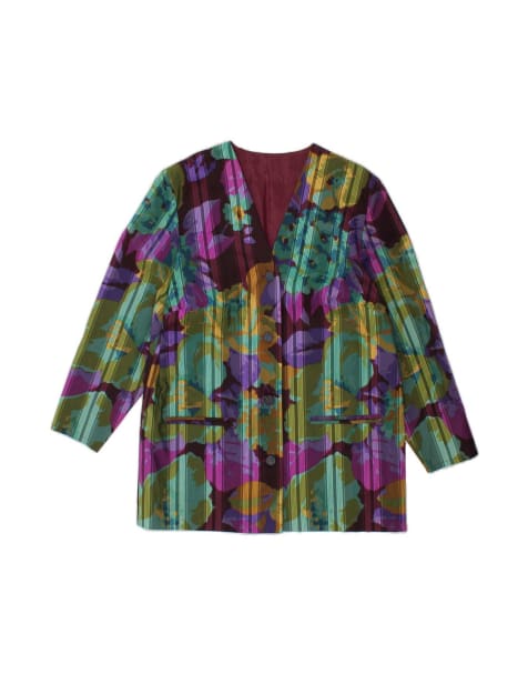 Vintage 4 Button Blazer Jacket UK 16 Large In Multicoloured Striped - view 1