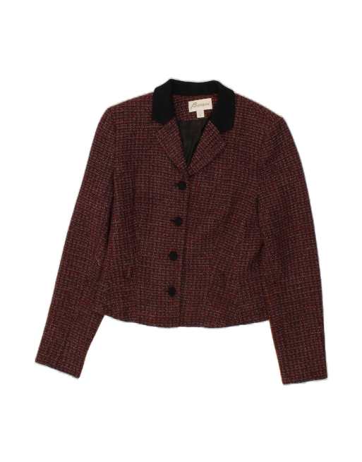 Vintage 4 Button Blazer Jacket US 6 Medium In Maroon Check