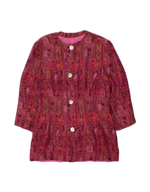 Vintage 4 Button Longline Blazer Jacket UK 12 Medium In Pink Paisley