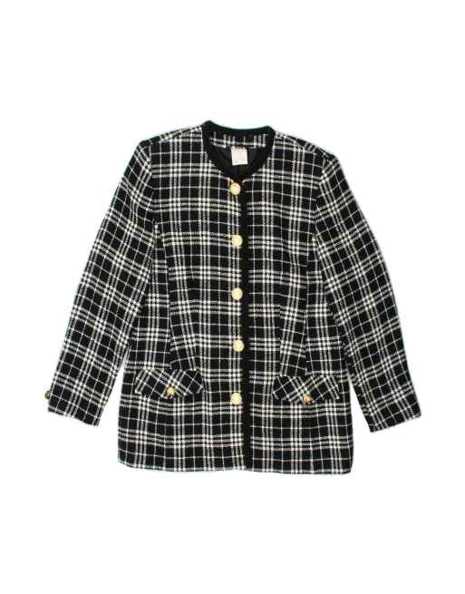 Vintage 5 Button Blazer Jacket EU 40/42 Large In Black Check