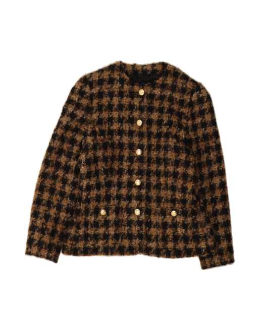 Vintage 5 Button Blazer Jacket UK 14 Large In Brown Check Wool