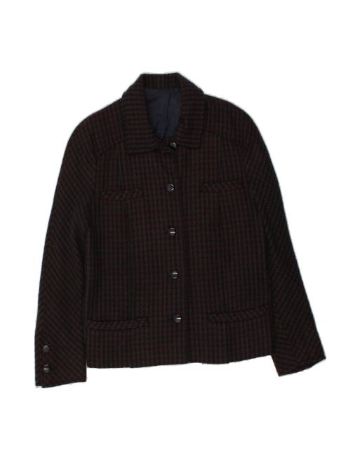 Vintage 5 Button Blazer Jacket UK 14 Large In Maroon Houndstooth