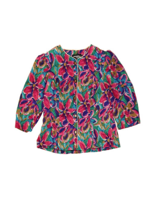Vintage 5 Button Blazer Jacket UK 14 Large In Multicoloured Floral