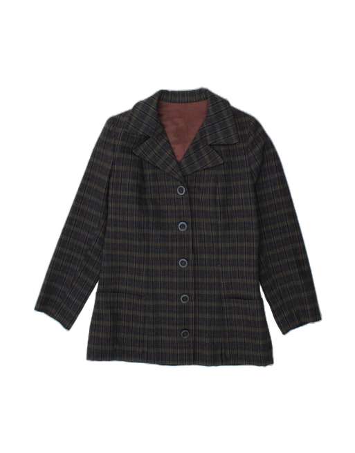 Vintage 5 Button Blazer Jacket UK 14 Medium In Grey Check