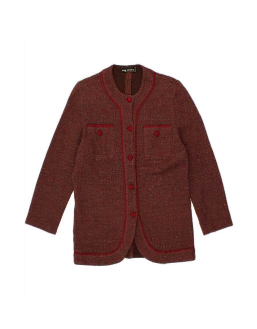 Vintage 5 Button Blazer Jacket UK 14 Medium In Maroon Chevron