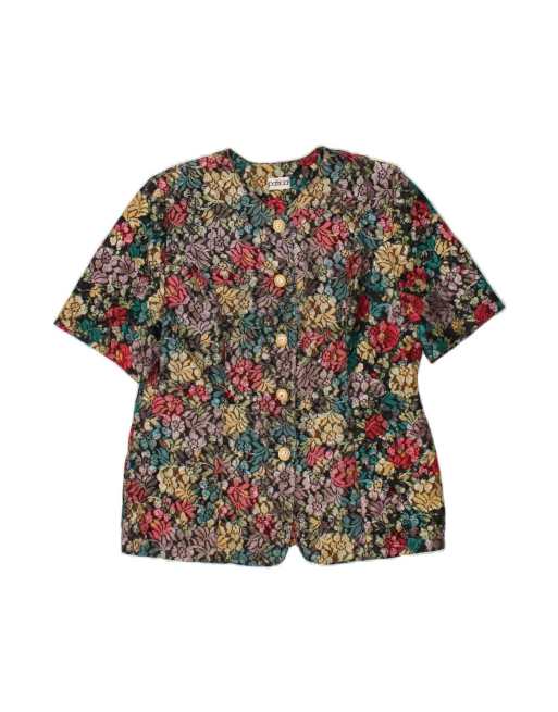Vintage 5 Button Blazer Jacket UK 16 Large In Multicoloured Floral