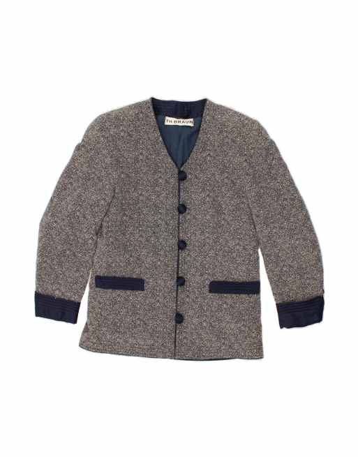 Vintage 5 Button Blazer Jacket UK 8 Small In Grey Flecked