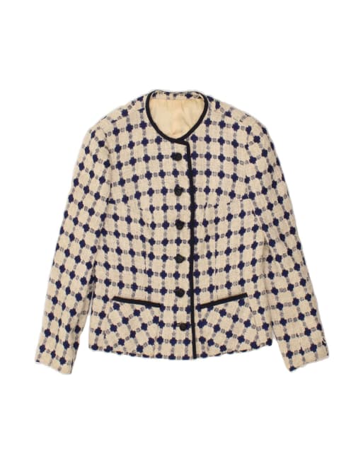 Vintage 6 Button Blazer Jacket UK 12 Medium In Beige Striped