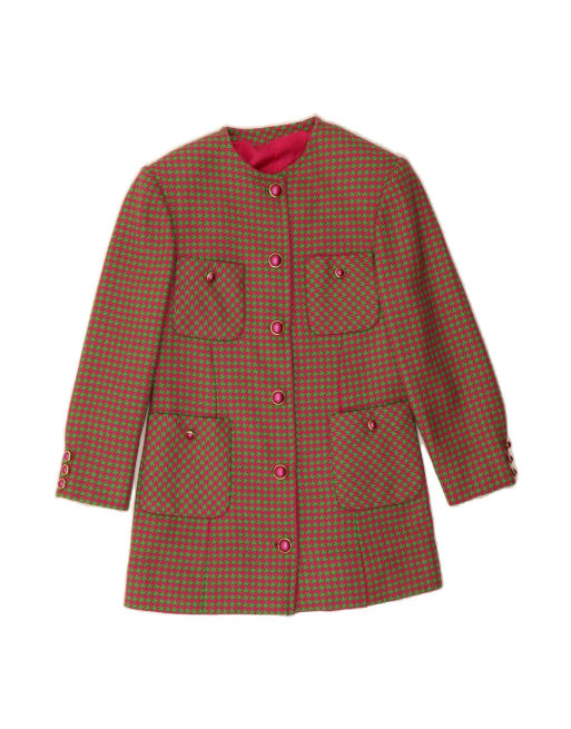 Vintage 6 Button Blazer Jacket UK 12 Medium In Pink Houndstooth