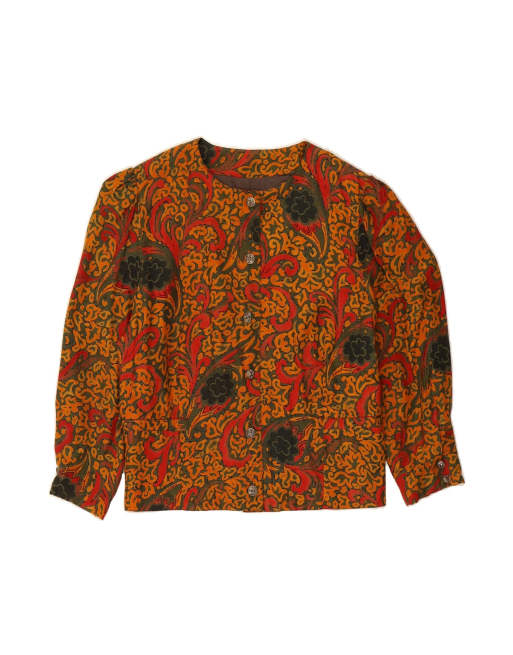 Vintage 6 Button Blazer Jacket UK 16 Large In Orange Paisley