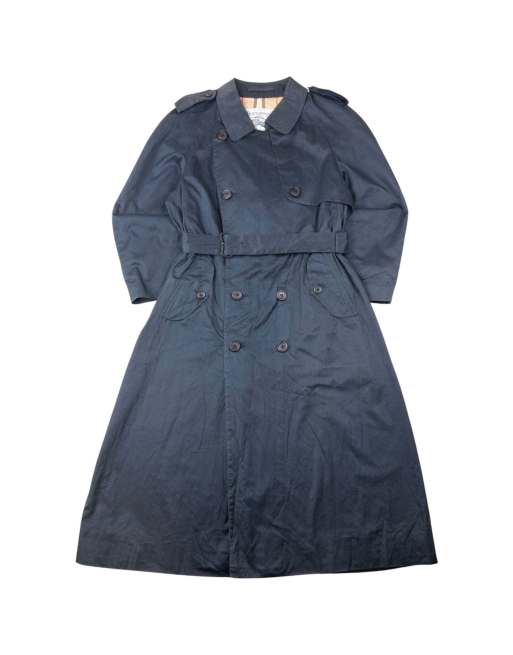 Vintage 80s Burberry Belt Waist Nova Check Lined Trench Jacket Size M in Navy