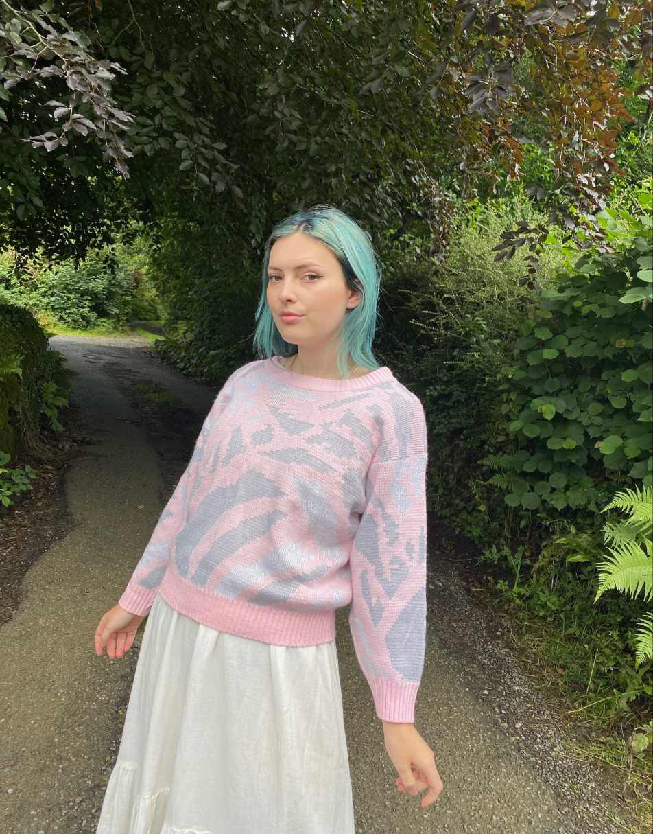 Vintage 80s Chunky Knitted Size S Jumper in Pink
