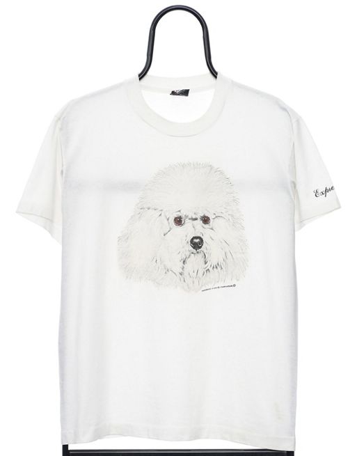 Vintage 80s dog graphic size S tshirt in white