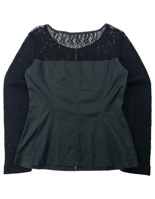 Vintage 80s Gaultier JUNIOR Lace Sleeve Top Size S