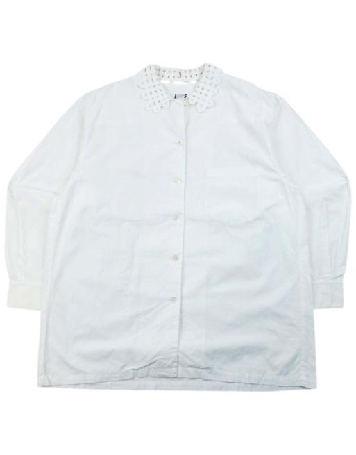 Vintage 80s Issey Miyake I.S. Crochet Collar Long Sleeve Button Up Shirt Size S