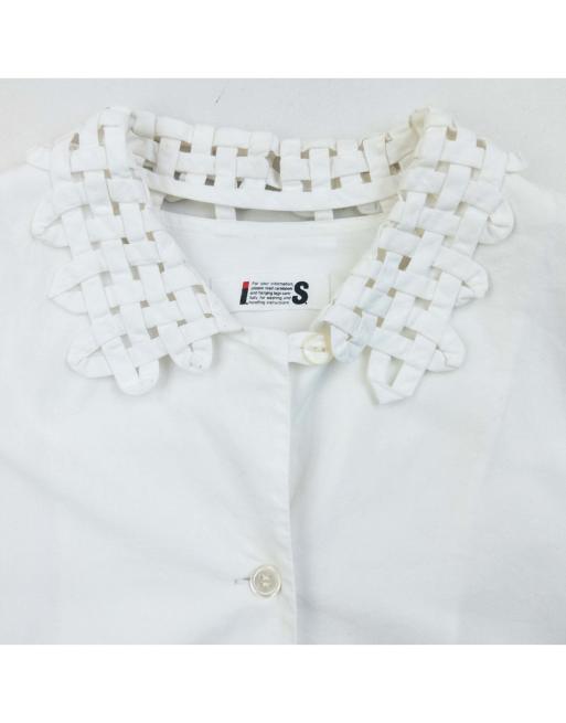 Vintage 80s Issey Miyake I.S. Crochet Collar Long Sleeve Button Up Shirt Size S, 3 of 4