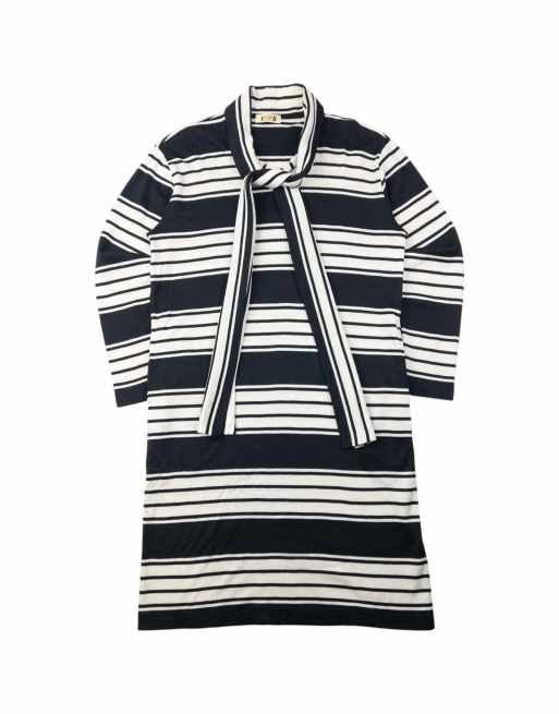 Vintage 80s Issey Miyake I.S. Striped Tie-Neck Sweater Dress Size L