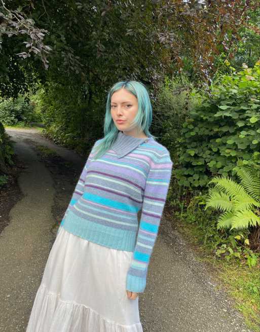 Vintage 80s Wool Blend Size S Chunky Knitted Jumper in Multi