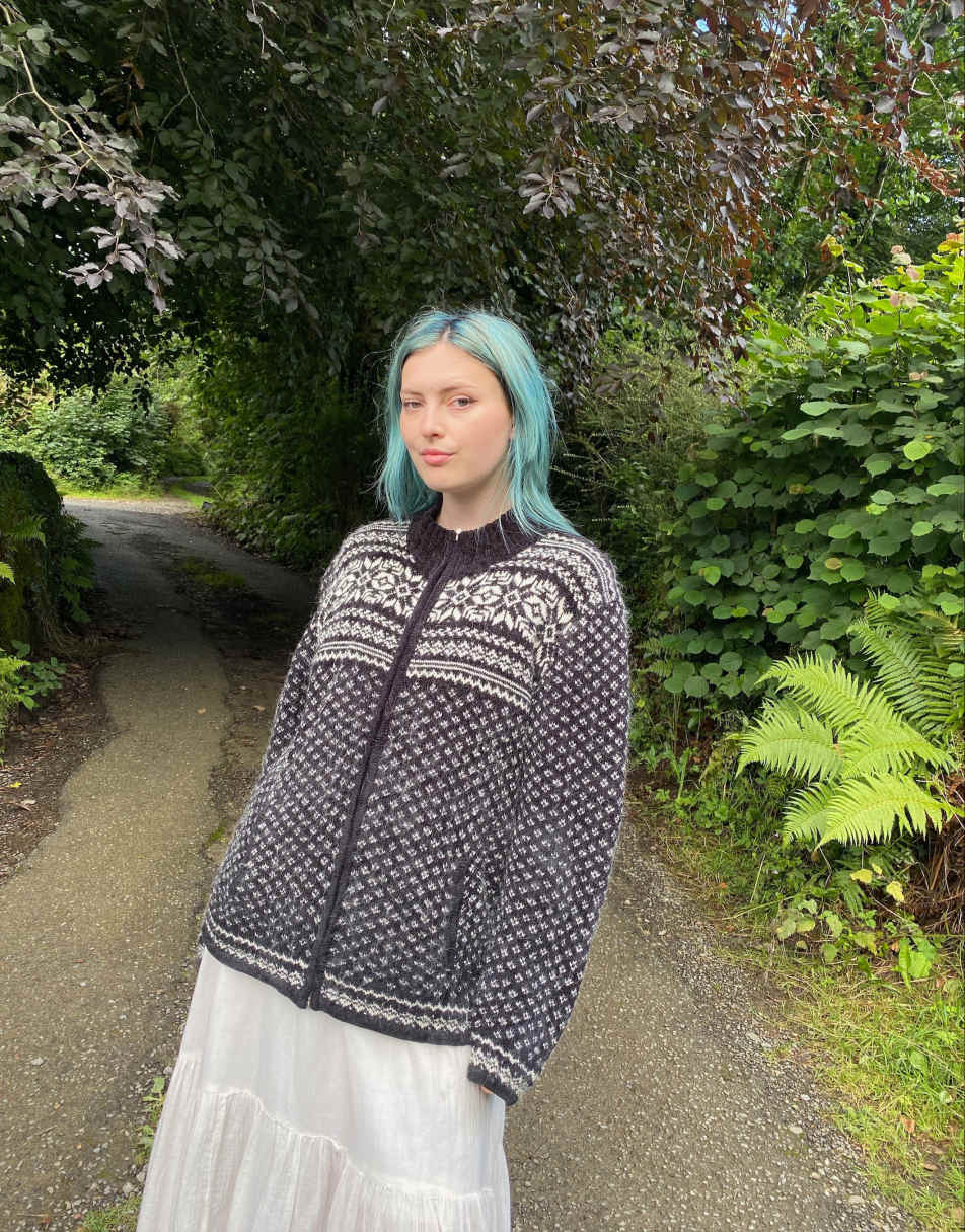 Vintage 80s Wool Blend Size XL Chunky Knitted Zip Up Jumper in Multi