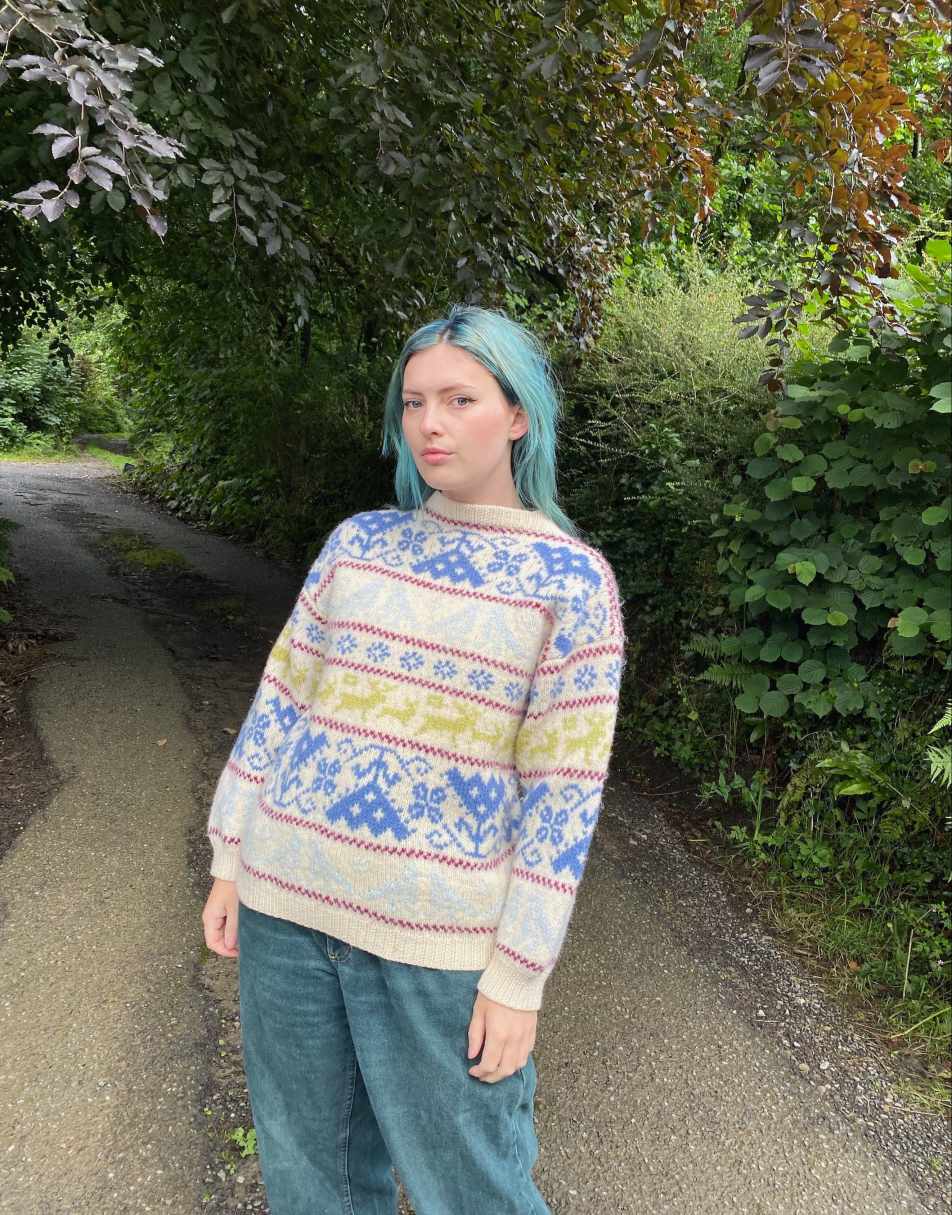 Vintage 80s Wool Size L Chunky Knitted Jumper in Multi