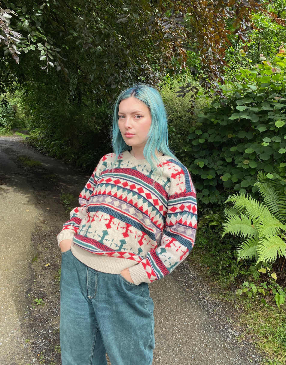 Vintage 80s Wool Size M Chunky Knitted Jumper in Multi