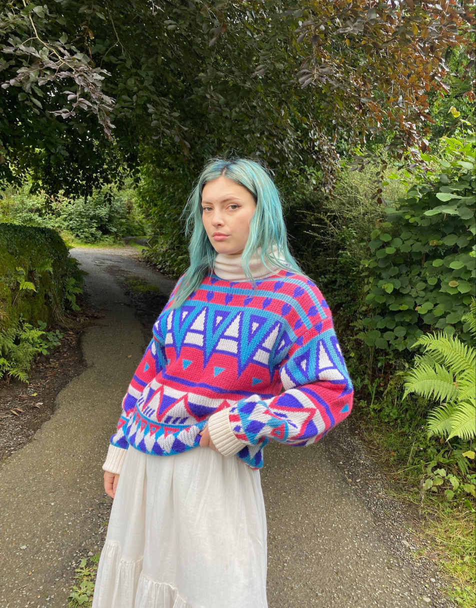 Vintage 80s Wool Size XXL Chunky Knitted Jumper in Multi