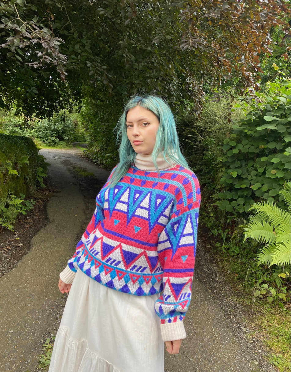 Vintage 80s Wool Size XXL Chunky Knitted Jumper in Multi 0