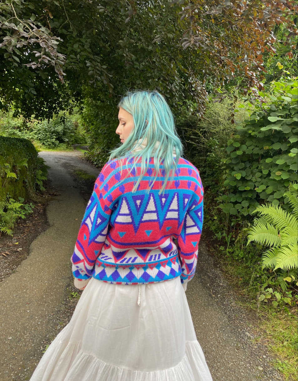 Vintage 80s Wool Size XXL Chunky Knitted Jumper in Multi 1
