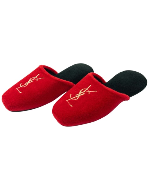 Vintage 80s YSL Yves Saint Laurent Embroidered Fleece Slippers Size 6, 3 of 4